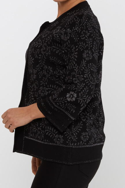 Women's Knitted Cardigan Stone Detailed Black - 31150 | KAZEE - Thumbnail