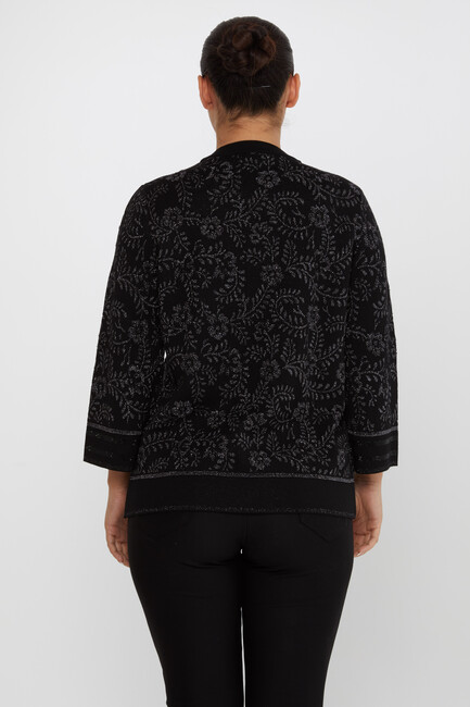 Women's Knitted Cardigan Stone Detailed Black - 31150 | KAZEE - Thumbnail