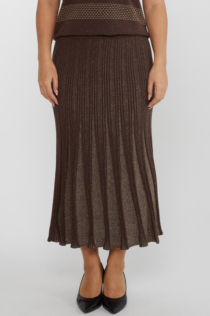 Women's Knitted Skirt Glitter Detail Brown - 31530 | KAZEE - Thumbnail