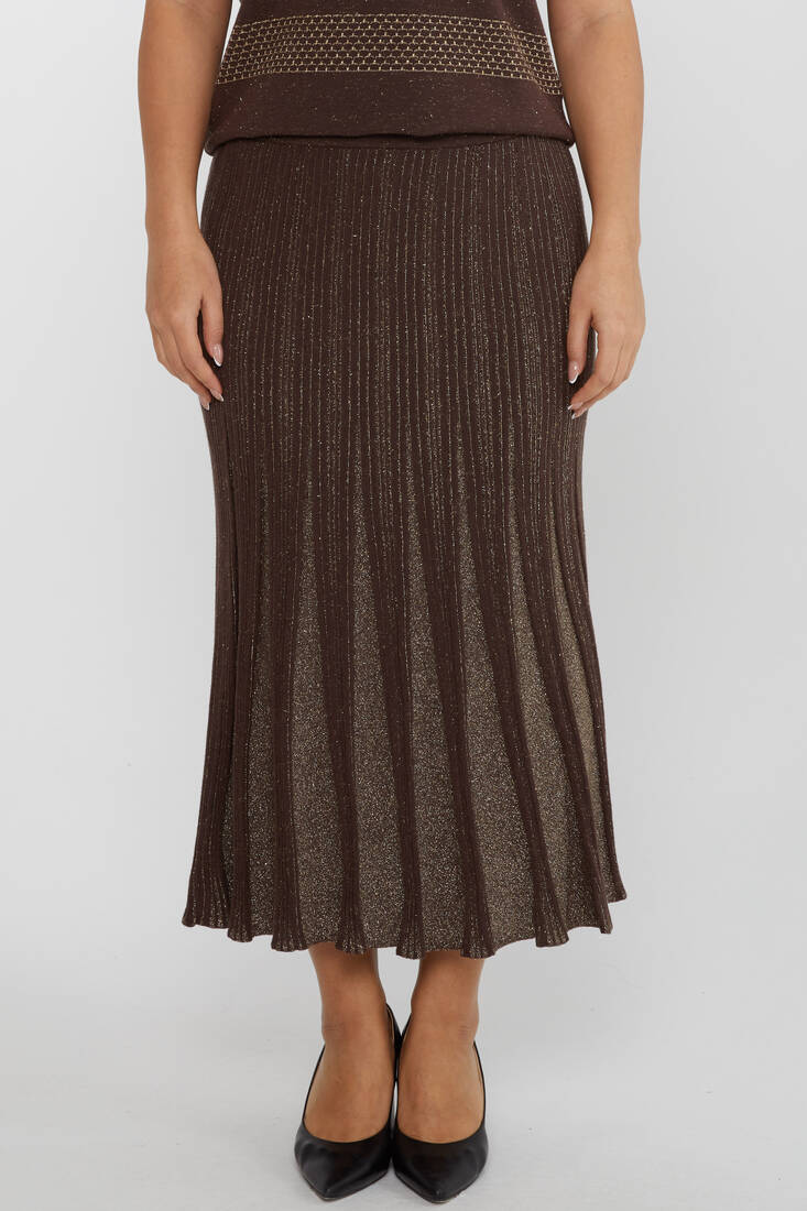 Women's Knitted Skirt Glitter Detail Brown - 31530 | KAZEE