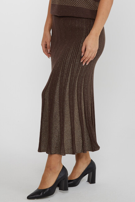 Women's Knitted Skirt Glitter Detail Brown - 31530 | KAZEE - Thumbnail