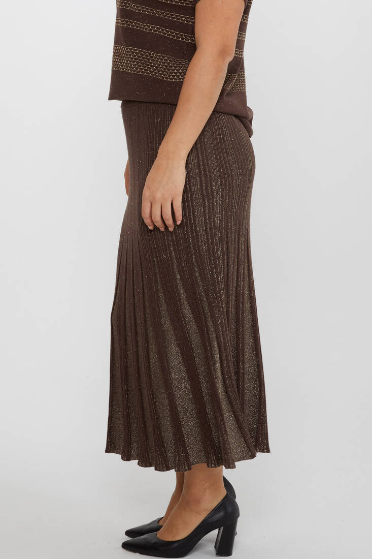 Women's Knitted Skirt Glitter Detail Brown - 31530 | KAZEE