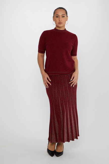 Women's Knitted Skirt Glitter Detail Claret Red - 31530 | KAZEEWomen's Knitted Skirt Glitter Detail Claret Red - 31530 | KAZEE - Thumbnail