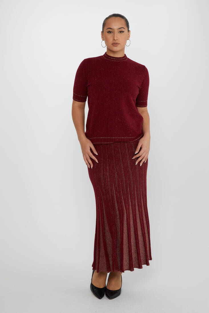 Women's Knitted Skirt Glitter Detail Claret Red - 31530 | KAZEEWomen's Knitted Skirt Glitter Detail Claret Red - 31530 | KAZEE