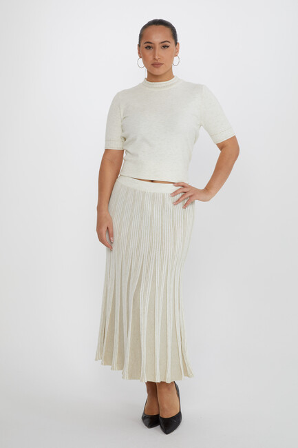 Women's Knitted Skirt Glitter Detail Ecru - 31530 | KAZEE - Thumbnail