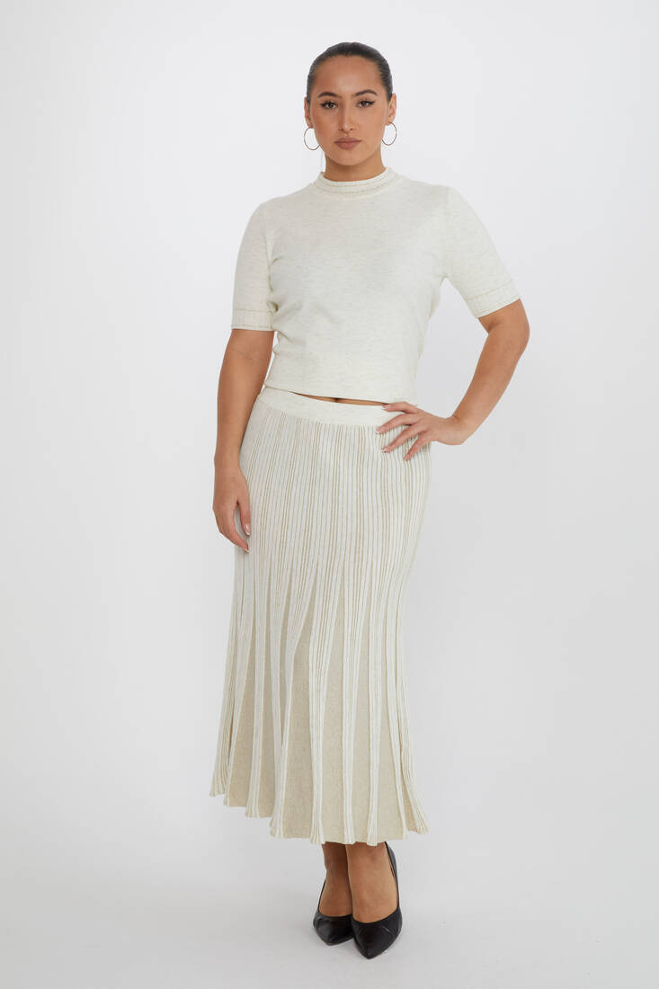 Women's Knitted Skirt Glitter Detail Ecru - 31530 | KAZEE