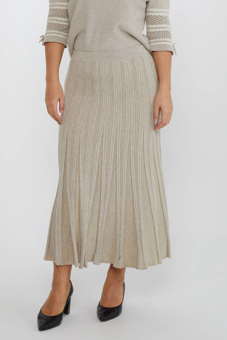 Women's Knitted Skirt Glitter Detailed Mink - 31530 | KAZEE