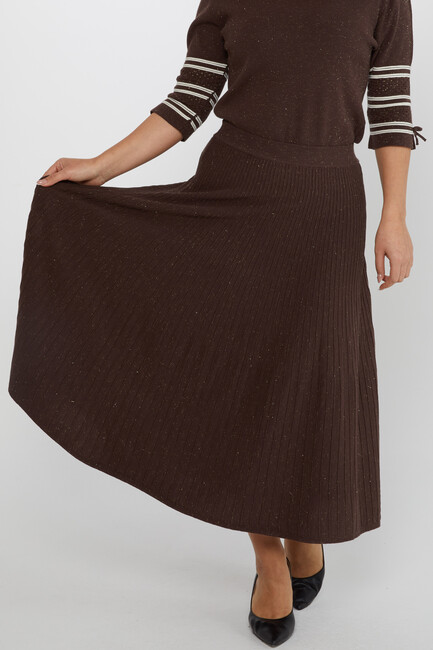 Women's Knitted Skirt Waist Elastic Brown - 31391 | KAZEE - Thumbnail