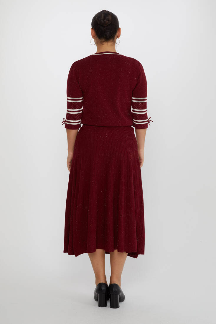 Women's Knitted Skirt Waist Elastic Burgundy - 31391 | KAZEE