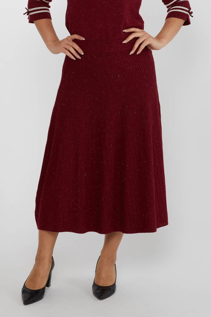 Women's Knitted Skirt Waist Elastic Burgundy - 31391 | KAZEE