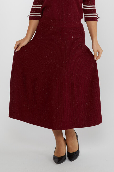 Women's Knitted Skirt Waist Elastic Burgundy - 31391 | KAZEE - Thumbnail