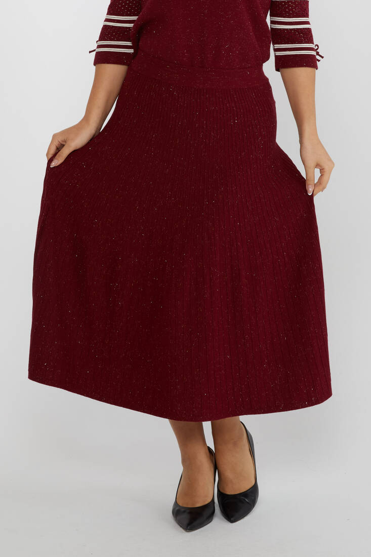 Women's Knitted Skirt Waist Elastic Burgundy - 31391 | KAZEE