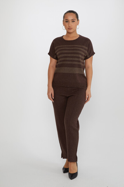 Women's Knitted Trousers Glitter Detail Brown - 31527 | KAZEE - Thumbnail