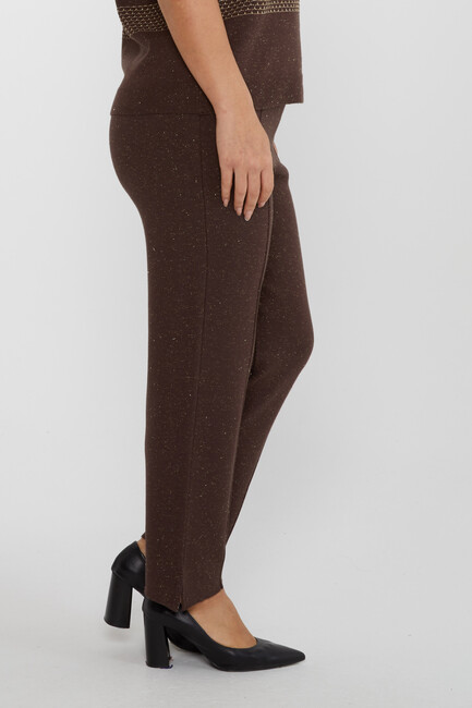 Women's Knitted Trousers Glitter Detail Brown - 31527 | KAZEE - Thumbnail