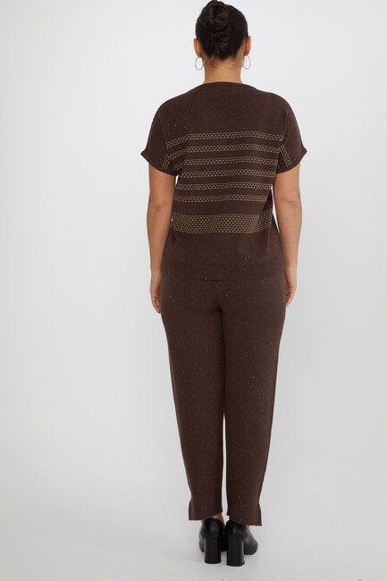 Women's Knitted Trousers Glitter Detail Brown - 31527 | KAZEE - Thumbnail