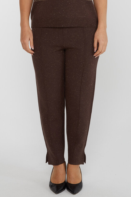 Women's Knitted Trousers Glitter Detail Brown - 31527 | KAZEE - Thumbnail