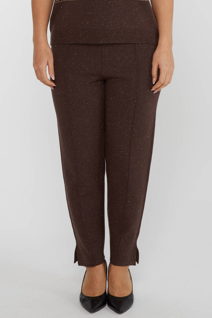 Women's Knitted Trousers Glitter Detail Brown - 31527 | KAZEE