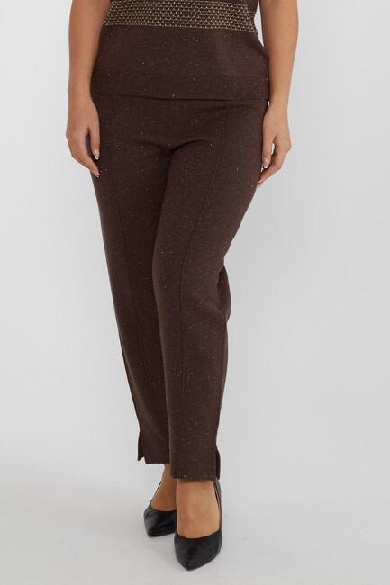 Women's Knitted Trousers Glitter Detail Brown - 31527 | KAZEE - Thumbnail