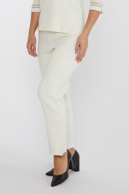 Women's Knitted Trousers Glitter Detail Ecru - 31527 | KAZEE - Thumbnail