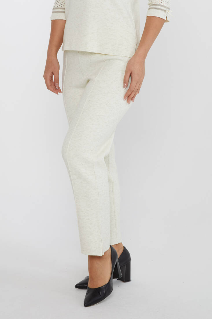 Women's Knitted Trousers Glitter Detail Ecru - 31527 | KAZEE