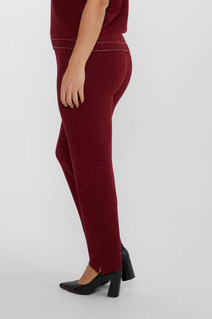 Women's Knitted Trousers Glitter Detailed Claret Red - 31527 | KAZEE