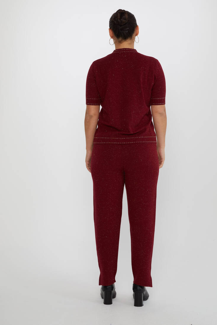 Women's Knitted Trousers Glitter Detailed Claret Red - 31527 | KAZEE