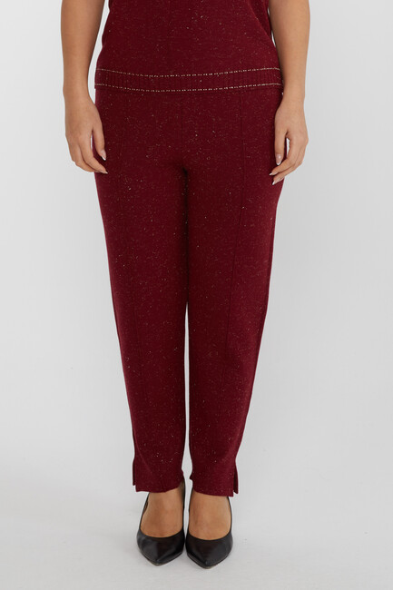 Women's Knitted Trousers Glitter Detailed Claret Red - 31527 | KAZEE - Thumbnail