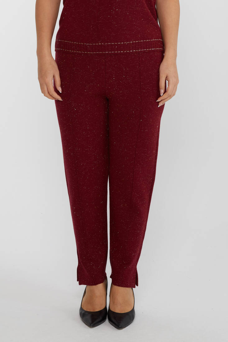 Women's Knitted Trousers Glitter Detailed Claret Red - 31527 | KAZEE