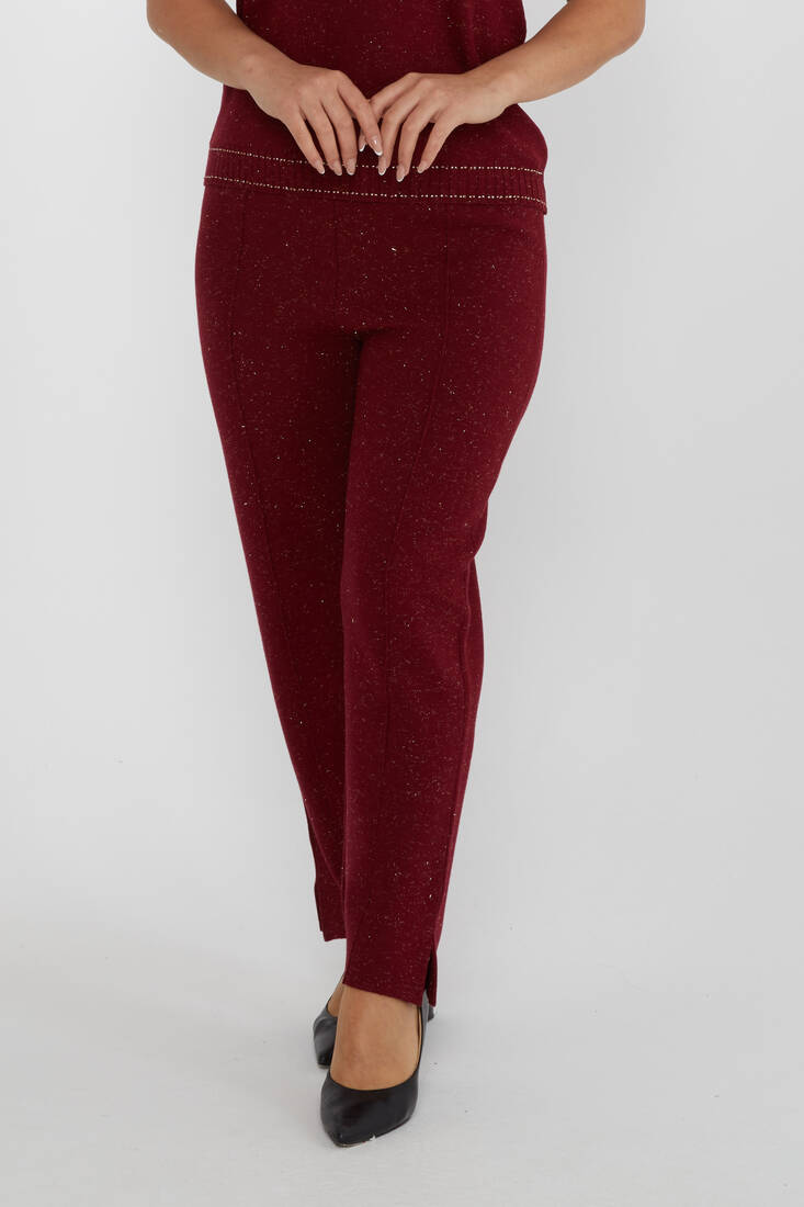 Women's Knitted Trousers Glitter Detailed Claret Red - 31527 | KAZEE