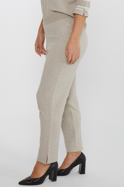 Women's Knitted Trousers Glitter Detailed Mink - 31527 | KAZEE - Thumbnail