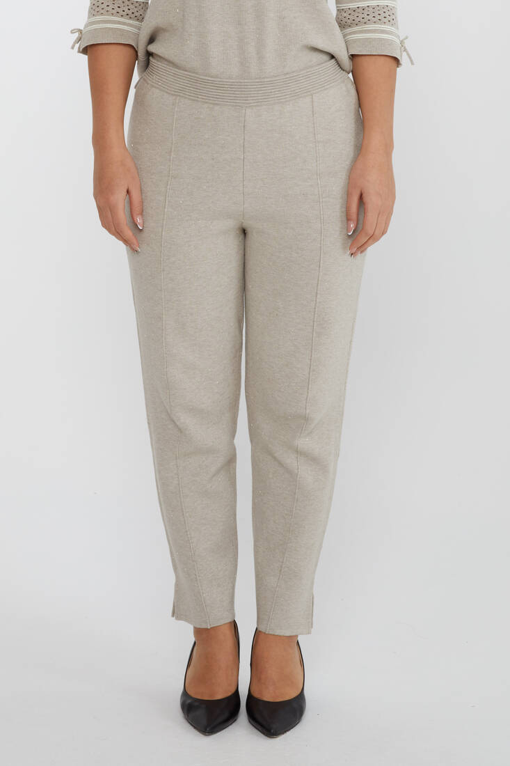 Women's Knitted Trousers Glitter Detailed Mink - 31527 | KAZEE