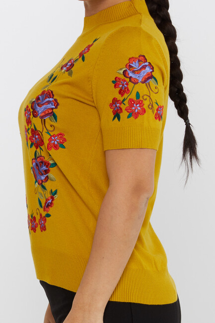 Women's Knitwear American Model Floral Pattern Saffron - 15876 | KAZEE - Thumbnail