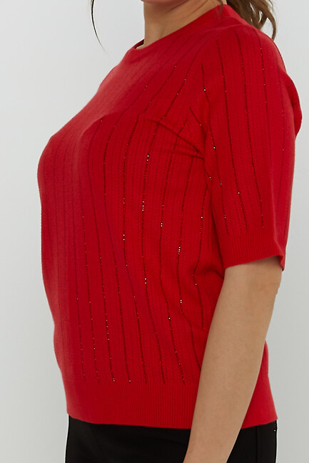 Women's Knitwear American Model Stone Detailed Red - 31094 | KAZEE - Thumbnail