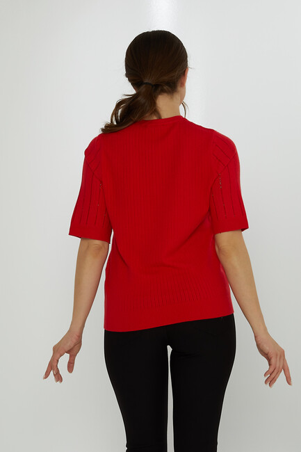 Women's Knitwear American Model Stone Detailed Red - 31094 | KAZEE - Thumbnail