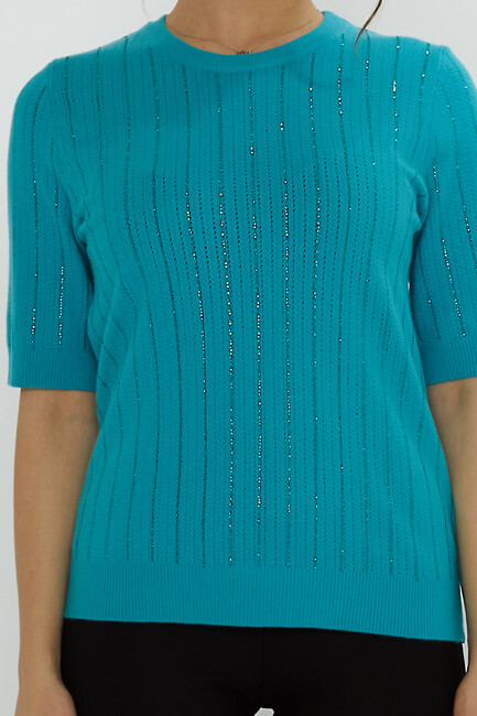 Women's Knitwear American Model Stone Detailed Turquoise - 31094 | KAZEE - Thumbnail