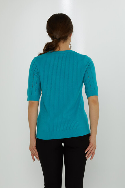 Women's Knitwear American Model Stone Detailed Turquoise - 31094 | KAZEE - Thumbnail