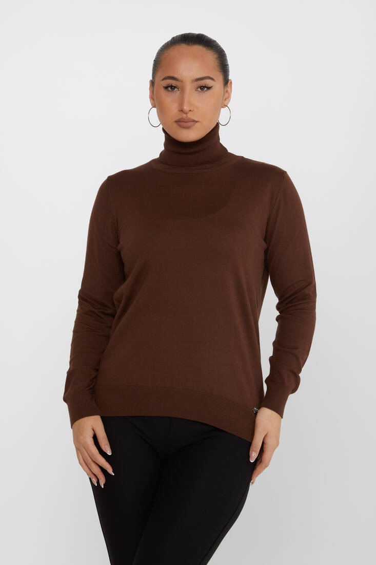 Women's Knitwear Basic Turtleneck Brown - 11122 | KAZEE