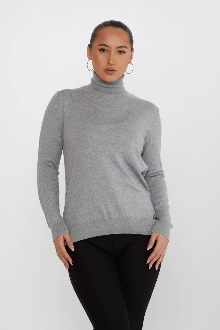 Women's Knitwear Basic Turtleneck Gray - 11122 | KAZEE