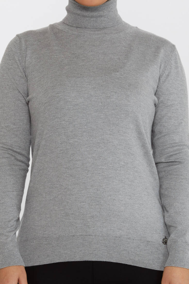 Women's Knitwear Basic Turtleneck Gray - 11122 | KAZEE