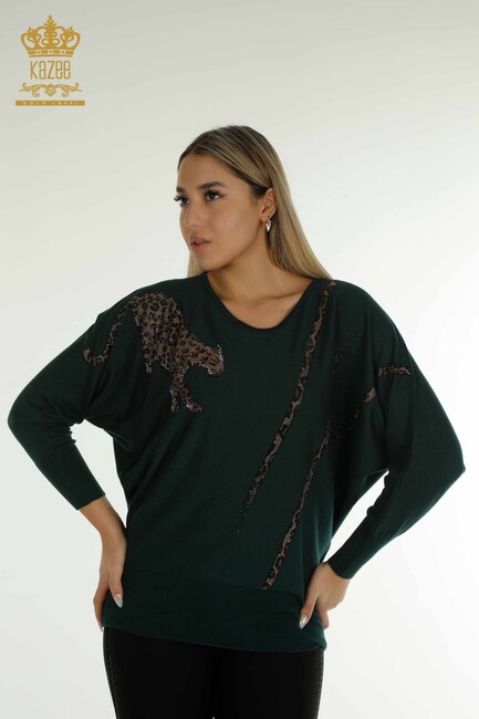 Women's Knitwear Stone Detailed Bat Sleeves Navy Blue - 30633 | KAZEE - Thumbnail