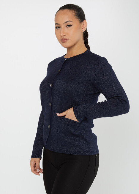 Women's Knitwear Button Detail Navy Blue - 30730 | KAZEE - Thumbnail