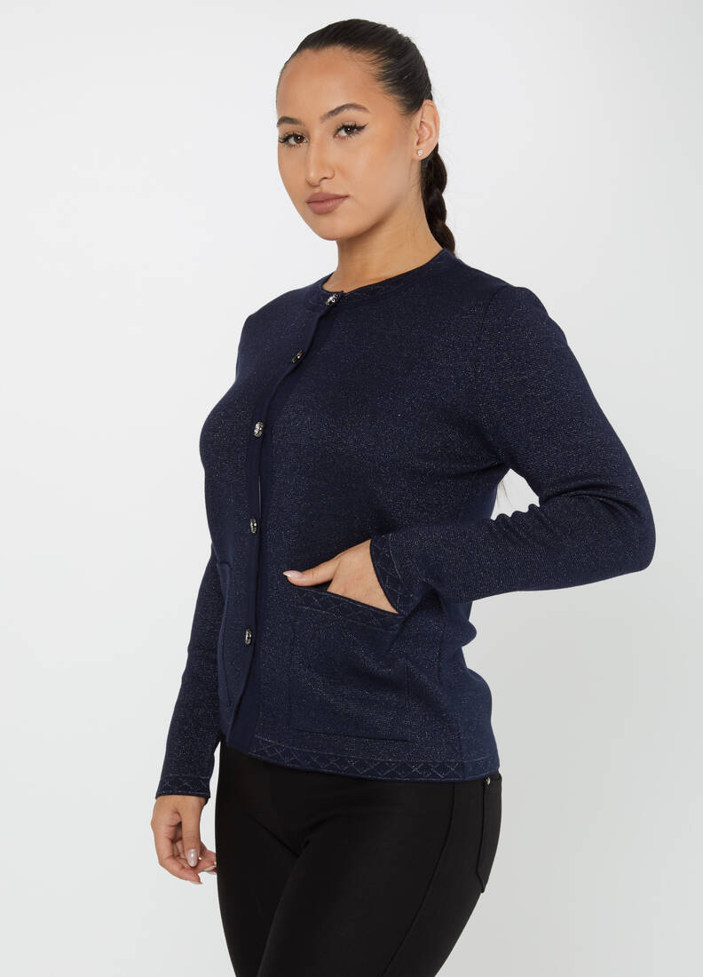 Women's Knitwear Button Detail Navy Blue - 30730 | KAZEE