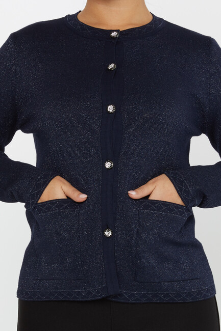 Women's Knitwear Button Detail Navy Blue - 30730 | KAZEE - Thumbnail