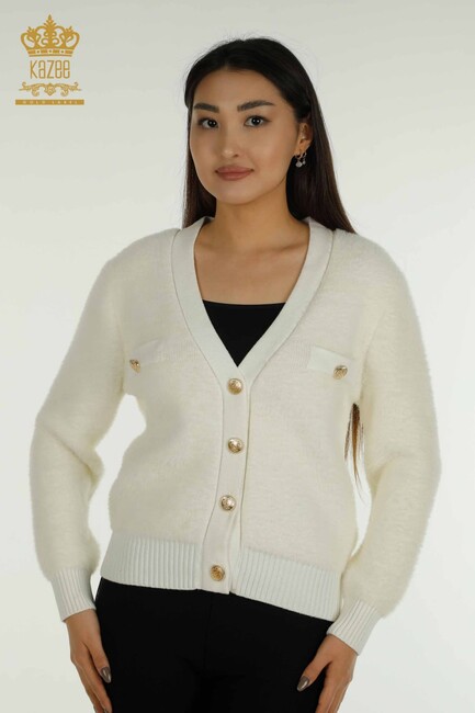 Women's Knitwear Cardigan Pocket Detail Ecru - 30626 | KAZEE - Thumbnail