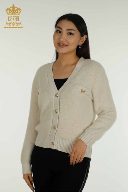 Women's Knitwear Cardigan Pocket Detail Stone - 30626 | KAZEE - Thumbnail