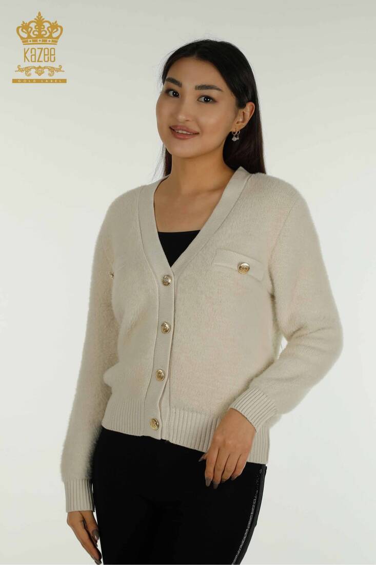 Women's Knitwear Cardigan Pocket Detail Stone - 30626 | KAZEE