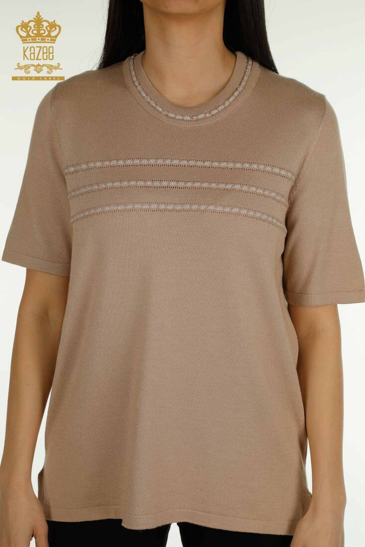 Women's Knitwear Crew Neck Beige - 30352 | KAZEE