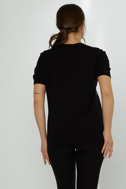 Women's Knitwear Crew Neck Stone Embroidered Black - 31728 | KAZEE - Thumbnail