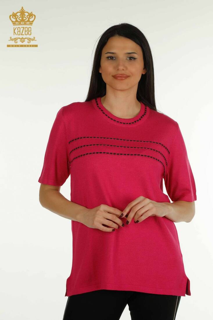 Women's Knitwear Crew Neck Fuchsia - 30352 | KAZEE