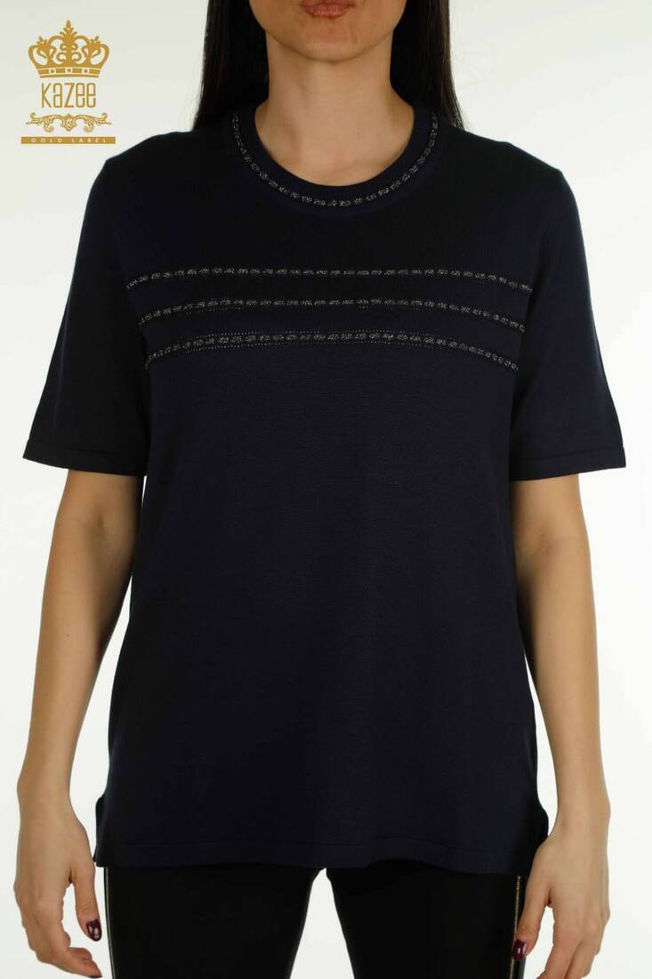 Women's Knitwear Crew Neck Navy Blue - 30352 | KAZEE